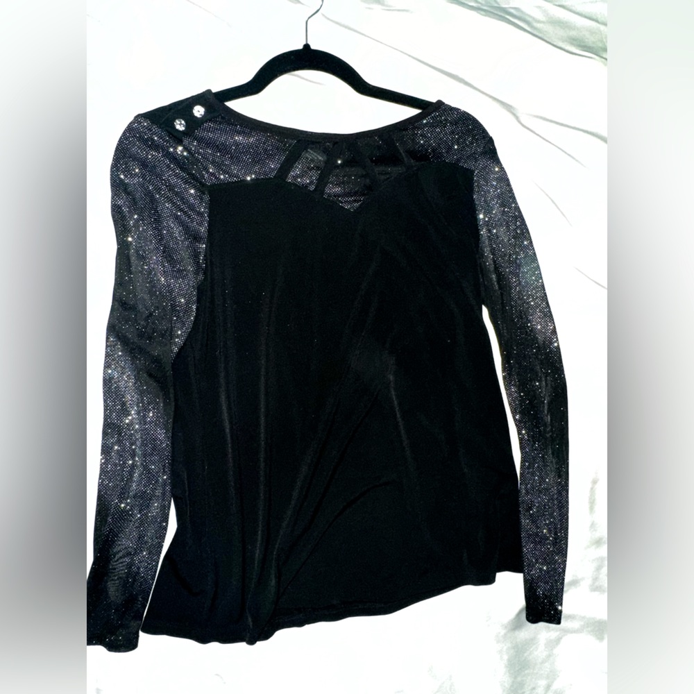 Special occasion shirt with glittered sleeves and diamonds